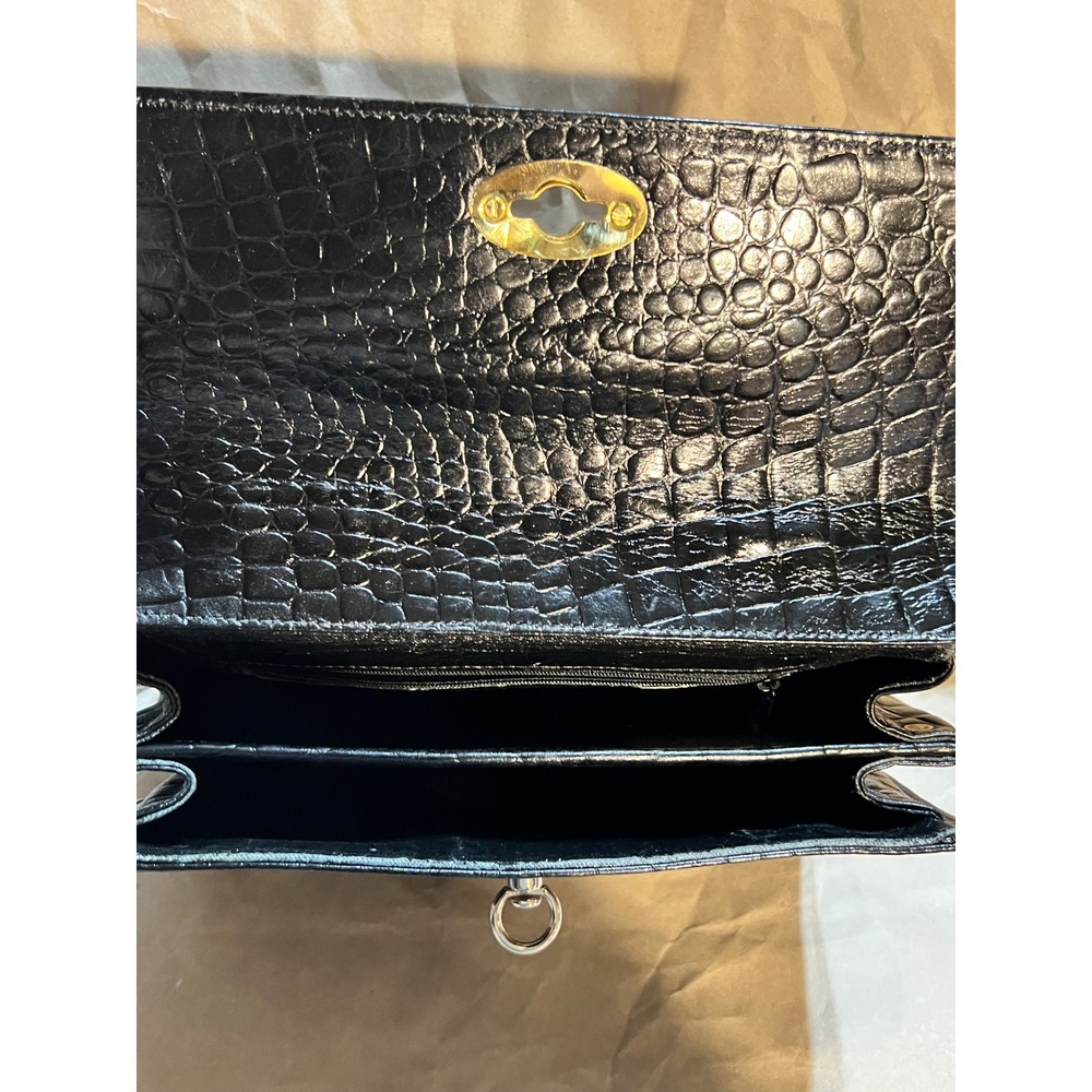 Reem Medium Top Handle Bag Black Croc Embossed Leather Vintage Gold Hardware USA - Picture 5 of 8